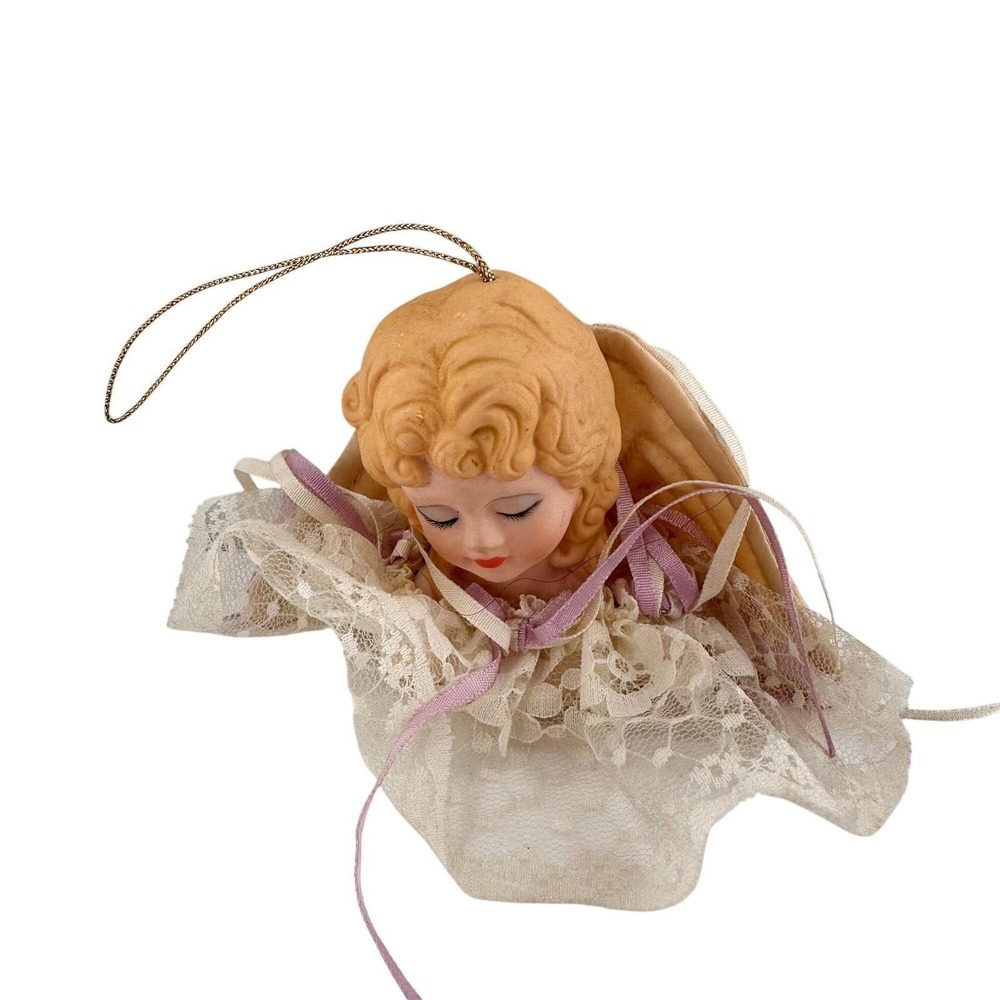 Vintage Russ‎ Berrie Angel Ornament With Lace & Ribbon Trim 5 Inch Christmas a